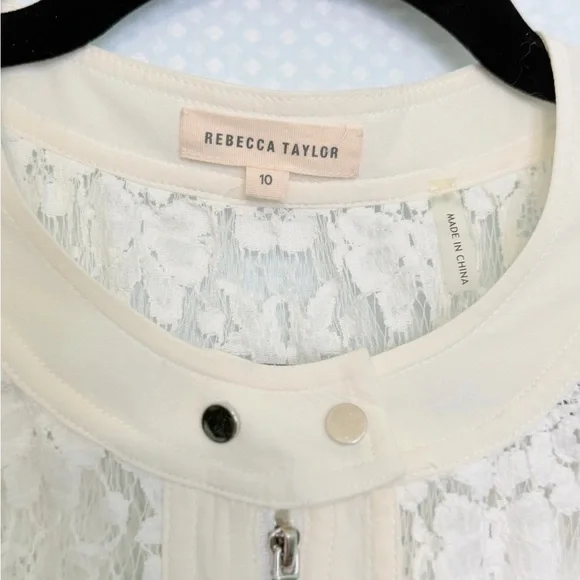 Rebecca Taylor white Lace Zip Front Dress A-line Cap Sleeve Button Snaps Size 10 - Picture 4 of 8